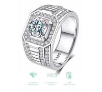 Shein 1 pieza Anillo de compromiso con moissanita y diamante, anillo de compromiso de plata de ley 925, anillo eterno, regalo de joyería de lujo de aniversa
