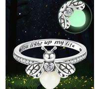 Shein 1 pieza Anillo de luciérnaga con circonita brillante de moda, ilumina tu vida, material de plata de ley 925, adecuado para citas, compromisos, bodas y
