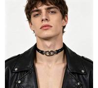 Shein 1 pieza Anillo de metal punk para hombres con collar de cuero PU - Accesorio de ropa urbana oscura para hombres