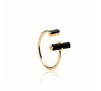 Shein 1 pieza Anillo de obsidiana negra, anillo abierto de doble barra, anillo de fuerza Reiki, anillo de estilo vintage minimalista y delicado, chapado, jo