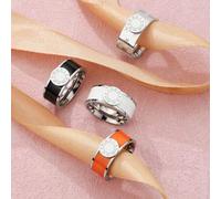 Shein 1 Pieza Anillo de pareja de lujo de acero inoxidable de color plateado con esmalte, estilo retro y elegante, con diseño de disco digital romano, joyer