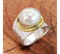 Shein 1 pieza Anillo de perla falsa hermoso, adecuado para que las mujeres lo usen, adecuado para boda, compromiso, fiesta de aniversario, regalo del Día de
