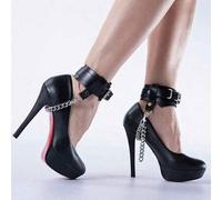 Shein 1 pieza Anillo de tobillo de cuero sintético negro con correa de restricción elegante y de moda para mujer, para uso diario y fiestas de citas