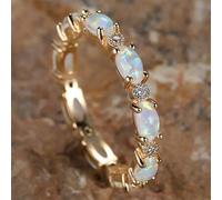 Shein 1 pieza Anillo glamuroso de mujer con circonita cúbica y ópal falso para boda, compromiso, aniversario, fiesta, joyería, regalo del Día de San Valentí