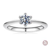 Shein 1 pieza Anillo solitario de moissanita de 0.5ct para mujer, color D, VVS1, corte redondo excelente de 5mm, montura de seis garras de plata esterlina 9