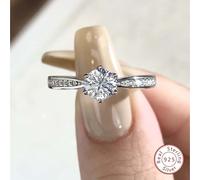 Shein 1 Pieza Anillos De Lujo Para Mujeres Con Piedra De Moissanita De 0.5ct Y Circonita, Anillo De Promesa Eterna De Boda De Plata De Ley 925, Joyería Fina