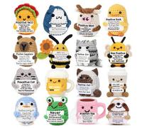 Shein 1 pieza Animal de ganchillo con energía positiva, regalo de aliento emocional para cumpleaños, regalo para amigos, pingüino, tiburón, pato, gato tejid
