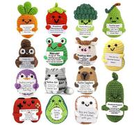 Shein 1 pieza Animal de ganchillo con energía positiva, regalo de cumpleaños con aliento emocional, regalo para amigos, pingüino, tiburón, pato, gato tejido