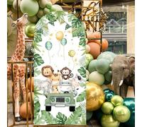 Shein 1 pieza Arco de fondo con animales de la jungla con banda elástica, tela de poliéster con estampado de animales y autos, decoración de fondo para fies