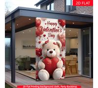 Shein 1 pieza Arco de oso de peluche de San Valentín plano 2D con corazón, cortina de arco de globo de corazón rojo, adecuado para porche, patio, garaje y d