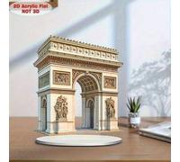 Shein 1 pieza Arco del Triunfo decorativo plano 2D de 0,3 cm de grosor de acrílico - Réplica clásica del hito de París, soporte de sobremesa sin marco para