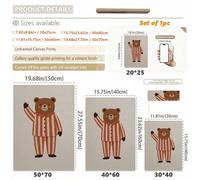 Shein 1 pieza, Arte de pared de lienzo, Decoración de pared enmarcada, Arte de habitación de niños con tema de oso, Arte de pared para niños de género neutr