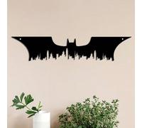 Shein 1 pieza, Arte de pared de metal con diseño de silueta de murciélago moderno de 15.7 pulgadas x 4.5 pulgadas - Diseño de ciudad de superhéroes, adecuad