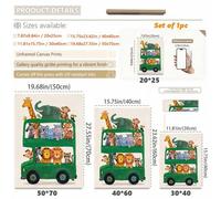 Shein 1 pieza Arte de pared en lienzo enmarcado para decoración de guardería de bebé, animales salvajes en autobús verde, póster para habitación de niños, d