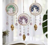Shein 1 pieza Atrapasueños con árbol de la vida de cristal Colgantes de viento hechos a mano con cuentas de ágata Decoración colgante de pared para dormitor
