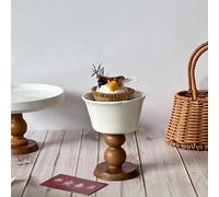Shein 1 pieza Bandeja con patas de madera minimalista y resistente al calor de alta calidad, tazón para pastel/postre, vaso de postre con pie alto, taza bla