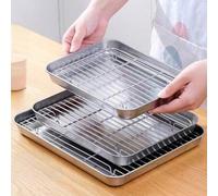 Shein 1 Pieza Bandeja cuadrada escurridor de acero inoxidable para parrilla, tamaños 11, 10 y 8.6 pulgadas, fácil de limpiar, set, rejilla de malla para par
