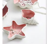 Shein 1 pieza Bandeja de cerámica decorativa con formas de concha marina y estrella de mar, plato pequeño para bisutería, soporte de cerámica para anillos y