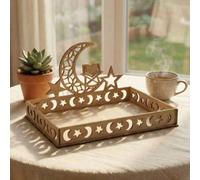 Shein 1 pieza Bandeja de madera con forma de luna y estrella para dulces/aperitivos, regalo decorativo de escritorio creativo, artículo decorativo de madera