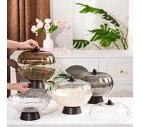 Shein 1 pieza Bandeja de pie alta con cubierta antipolvo, de material plástico PET, irrompible y reutilizable para exhibir frutas/postres/aperitivos/pastele