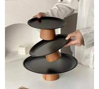 Shein 1 pieza Bandeja de té con pie alto color negro, bandeja exhibidora para mesa de café y aperitivos, bandeja de frutas de acero inoxidable de alta calid