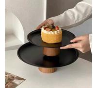 Shein 1 pieza Bandeja de té con pie alto de color negro, bandeja de exhibición de merienda de mesa de café, bandeja de fruta de acero inoxidable de alta cal