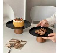 Shein 1 pieza Bandeja de té con pie alto de color negro, bandeja de exhibición para mesa de café y aperitivos, bandeja de fruta de acero inoxidable de alta