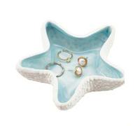 Shein 1 pieza Bandeja decorativa de cerámica con forma de concha marina y estrella de mar, plato de cerámica para joyas, anillos y aretes, decoración con te