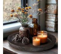 Shein 1 pieza Bandeja decorativa redonda de madera vintage, base para vela rústica desgastada, plato para vela e incienso para la sala de estar del hogar