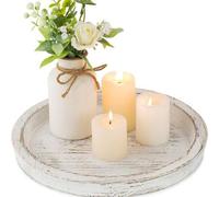 Shein 1 pieza Bandeja decorativa redonda de madera vintage, base para vela rústica desgastada, plato para vela e incienso para la sala de estar del hogar