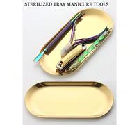 Shein 1 pieza Bandeja esterilizadora ovalada de acero inoxidable dorado, color metálico, adecuada para almacenar herramientas de tatuaje y manicura o como b