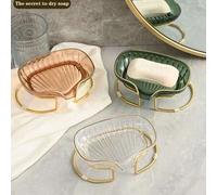 Shein 1 pieza Bandeja exquisita para jabón sin perforación, soporte para jabón con borde dorado para uso doméstico, bandeja de estilo nórdico para baño y co