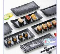 Shein 1 pieza Bandeja nueva de melamina mate, plato rectangular para sushi, bandeja de plástico, color negro, apto para juegos de té, cristalería, caramelos