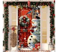 Shein 1 pieza Bandera de puerta con tema navideño, con hermosa representación de un muñeco de nieve, copos de nieve cayendo, una corona festiva, junto a una