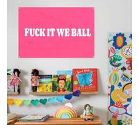 Shein 1 pieza Bandera "Screw It, Let's Play Ball", rosa, 3x5 pies, decoración de pared de cueva de hombre divertida para habitación, adolescentes, niñas, do