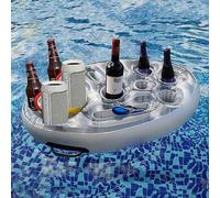 Shein 1 pieza Barra de hielo flotante inflable de PVC portátil, soporte para bebidas de fiesta con bandeja porta vasos múltiple, apto para suministros de pi