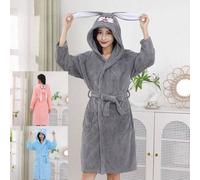 Shein 1 pieza Bata con capucha de felpa de coral con bordado retro de conejo de orejas largas, adecuada para mujeres de estatura pequeña, spa, baño, uso per