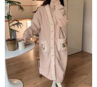 Shein 1 pieza Bata de baño de felpa de coral gruesa, corte holgado, adecuada para otoño/invierno, conjunto de ropa de dormir para mujer, bata larga cálida y