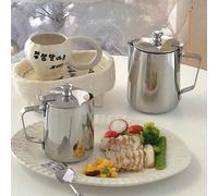 Shein 1 pieza Batidor de leche de acero inoxidable de estilo coreano minimalista y lujoso con tapa, contenedor de café multifuncional para el hogar, tetera