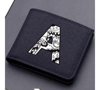 Shein 1 pieza Billetera elegante, Portacartas de lona negra práctica, Cartera plegable corta con 26 letras del alfabeto de moda