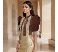 Shein 1 pieza Blusa de manga corta con manga de pétalo elegante de Emilie Lively, ropa filipina moderna para mujer