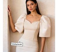 Shein 1 pieza Blusa de vestir moderna filipina Emilie Lively, Blusa de mujer de manga corta y unicolor, adecuada para vacaciones, bodas, escuela, vacaciones