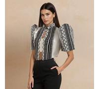 Shein 1 pieza Blusa filipina moderna Emilie Lively, Blusa filipina con mangas de mariposa, Blusa de mujer con bordado y parches, manga abullonada