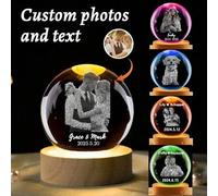 Shein 1 pieza Bola de cristal 3D personalizada con base de madera luminosa, foto 3D holográfica personalizada grabada dentro del cristal, con tu propia foto