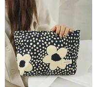 Shein 1 PIEZA Bolsa con cremallera grande de estilo pastoril con flor blanca sobre fondo negro, de vuelta al colegio, Halloween al por mayor, bolsa de maqui