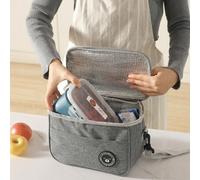 Shein 1 pieza Bolsa de almuerzo portátil de poliéster, bolsa de almacenamiento de alimentos con parche de oso de dibujos animados lindo para picnic