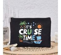 Shein 1 pieza, Bolsa de cosméticos con estampado divertido de lema "Es hora de un crucero" - Bolsa de medicinas reutilizable de estilo bohemio, estuche de l