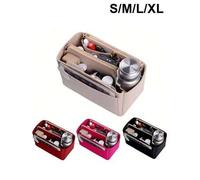 Shein 1 pieza Bolsa de cosméticos de fieltro con estructura interna expandible y de gran capacidad, con forro interior, bolsa de aseo, bolsa de maquillaje c