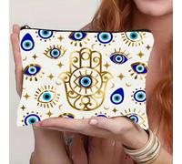 Shein 1 pieza Bolsa de cosméticos de lona con estampado de ojo del diablo, organizador de artículos de tocador que también se puede usar como bolsa de regal