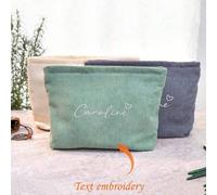 Shein 1 pieza Bolsa de cosméticos personalizable con bordado, estuche de maquillaje de pana con cremallera, regalo para damas de honor, boda